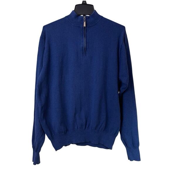 Peter Millar 1/4 Zip Sweater Mens Size XL Blue Cashmere Cotton Luxury Blend Golf